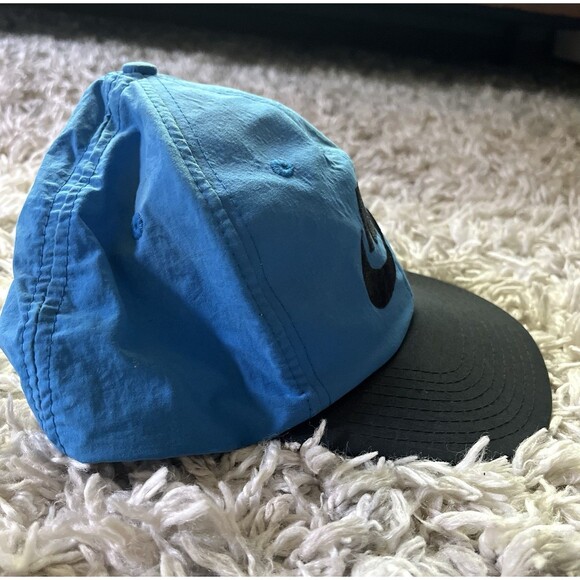 VTG Nike Hat Cap Mens Snapback Blue Black Nylon 90s Big Logo Streetwear Swoosh - Picture 9 of 10